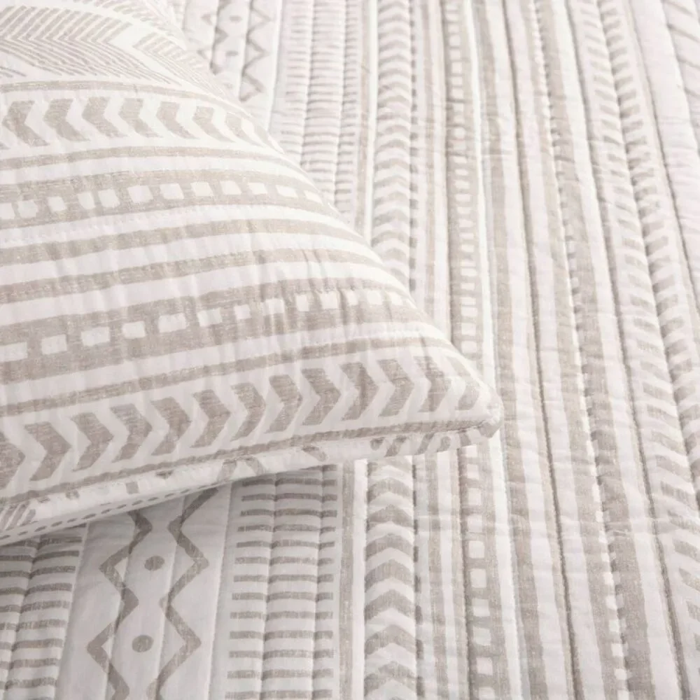 Lush Decor - Lush Décor 3pc King Hygge Geo Reversible Cotton Qu Taupe/White